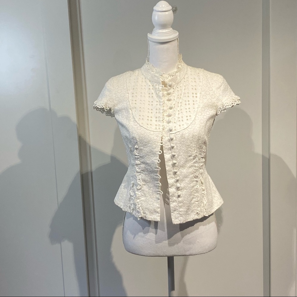 Louis Vuitton White Lace Short Sleeve Peplum Blouse Jacket